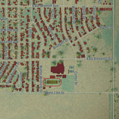Second close-up of the map of Spearman, Texas print showing more streets and buildings
