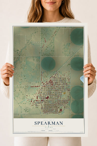 Map of Spearman, Texas, 18 x 24 inch unframed archival matte print