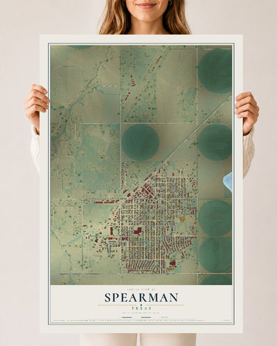 Map of Spearman, Texas, 24 x 36 inch unframed archival matte print