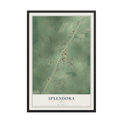Map of Splendora, Texas, 12 x 18 inch print in a black wood frame
