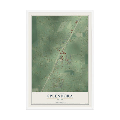 Map of Splendora, Texas, 12 x 18 inch print in a white wood frame