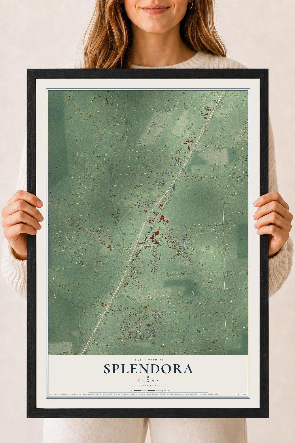 Map of Splendora, Texas, 18 x 24 inch print in a black wood frame