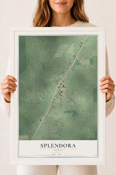 Map of Splendora, Texas, 18 x 24 inch print in a white wood frame