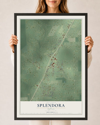 Map of Splendora, Texas, 24 x 36 inch print in a black wood frame