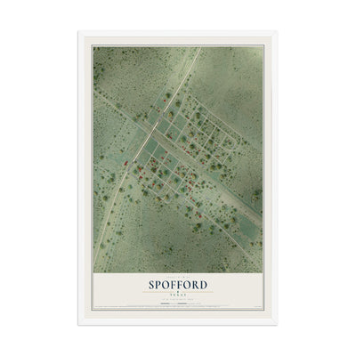 Map of Spofford, Texas, 12 x 18 inch print in a white wood frame