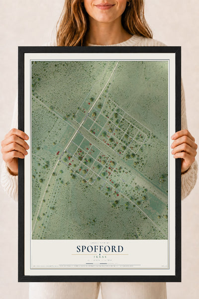 Map of Spofford, Texas, 18 x 24 inch print in a black wood frame