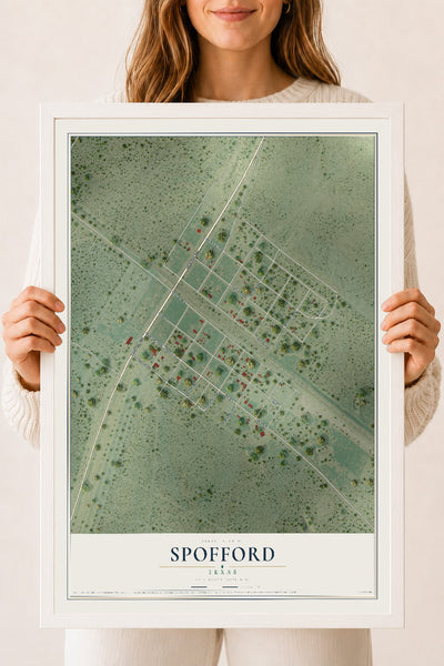 Map of Spofford, Texas, 18 x 24 inch print in a white wood frame