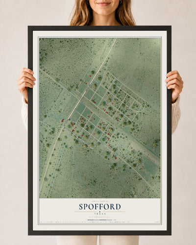 Map of Spofford, Texas, 24 x 36 inch print in a black wood frame