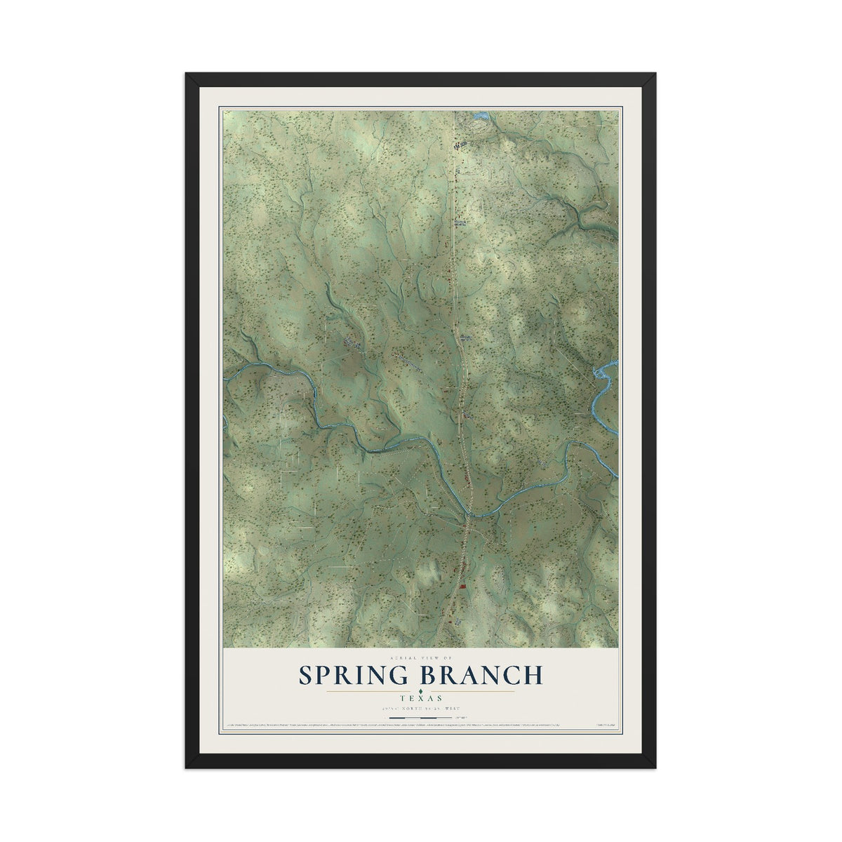 Map of Spring Branch, Texas, 12 x 18 inch print in a black wood frame
