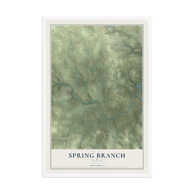 Map of Spring Branch, Texas, 12 x 18 inch print in a white wood frame