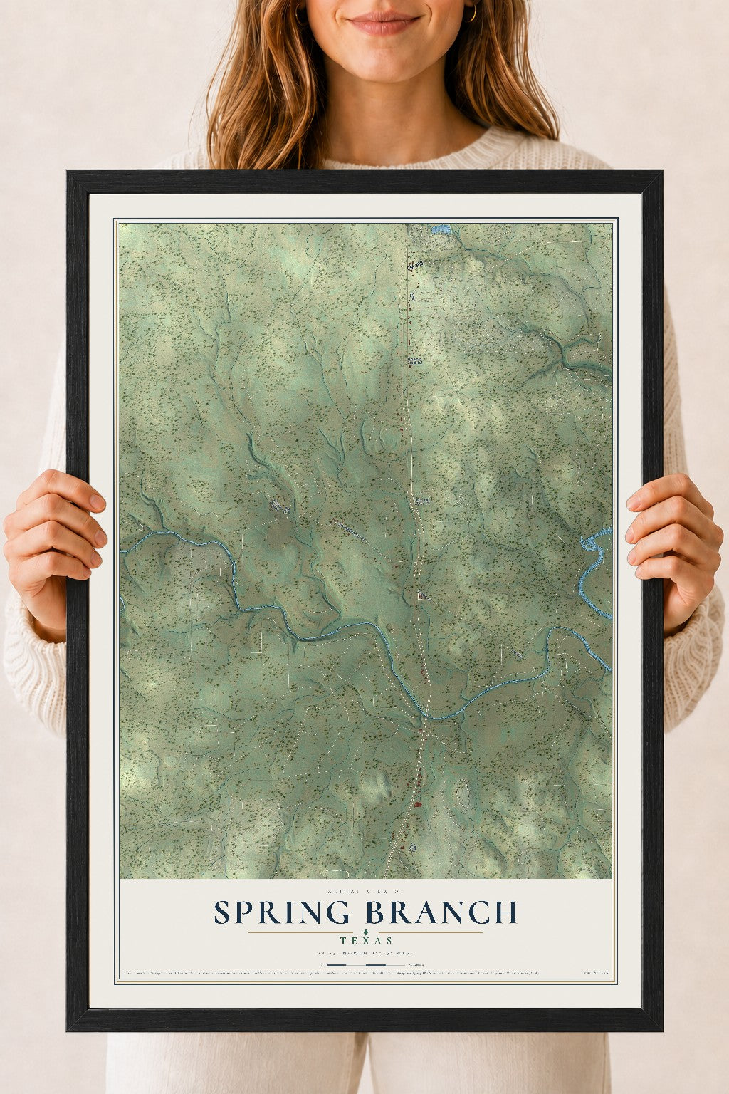 Map of Spring Branch, Texas, 18 x 24 inch print in a black wood frame