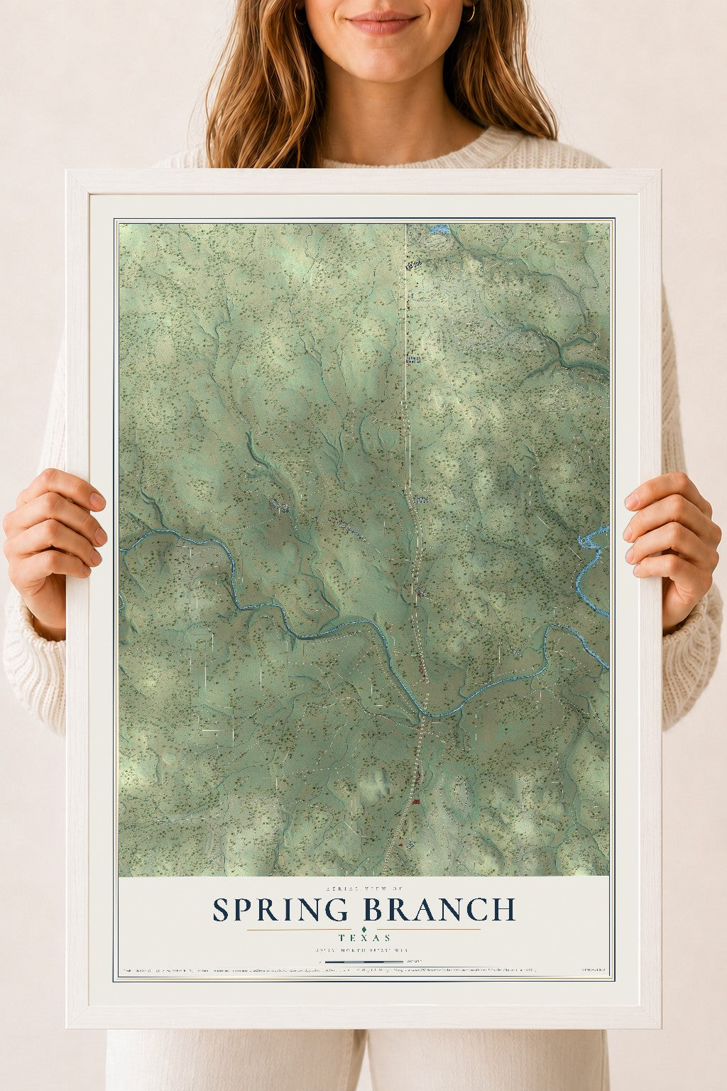 Map of Spring Branch, Texas, 18 x 24 inch print in a white wood frame