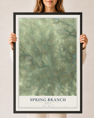 Map of Spring Branch, Texas, 24 x 36 inch print in a black wood frame