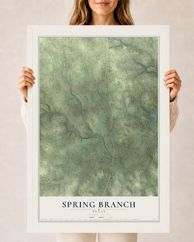 Map of Spring Branch, Texas, 24 x 36 inch print in a white wood frame