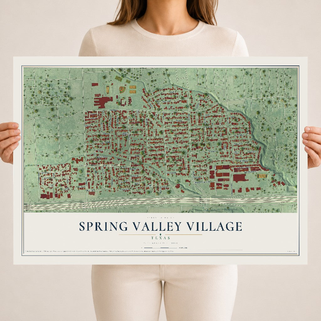 Map of Spring Valley Village, Texas, 18 x 24 inch unframed archival matte print