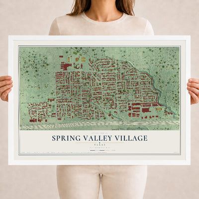 Map of Spring Valley Village, Texas, 18 x 24 inch print in a white wood frame