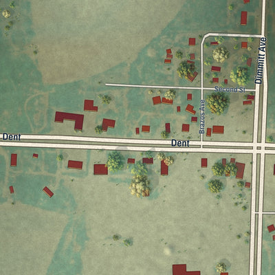 Close-up of the map of Springlake, Texas print showing street and building detail