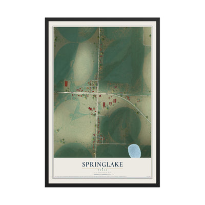 Map of Springlake, Texas, 12 x 18 inch print in a black wood frame