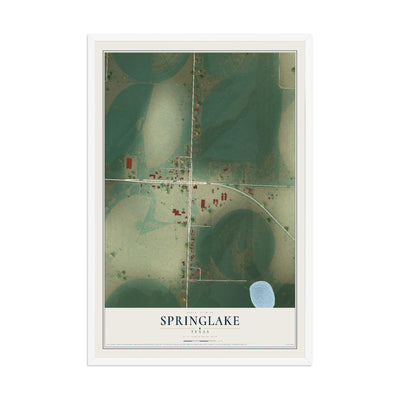Map of Springlake, Texas, 12 x 18 inch print in a white wood frame