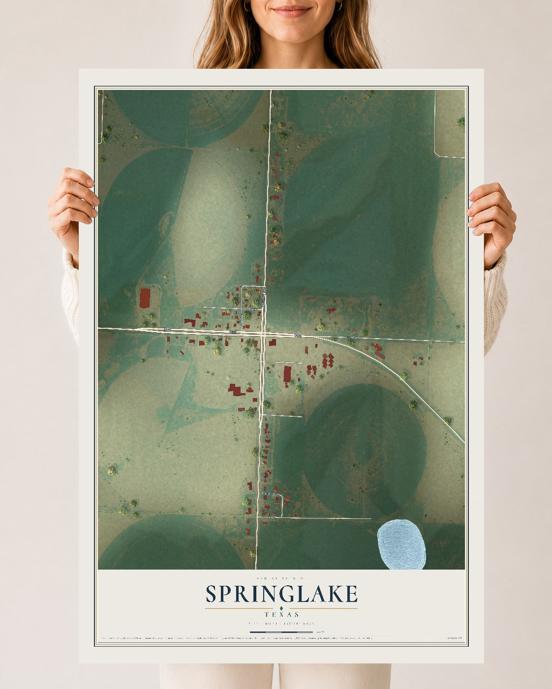 Map of Springlake, Texas, 24 x 36 inch unframed archival matte print