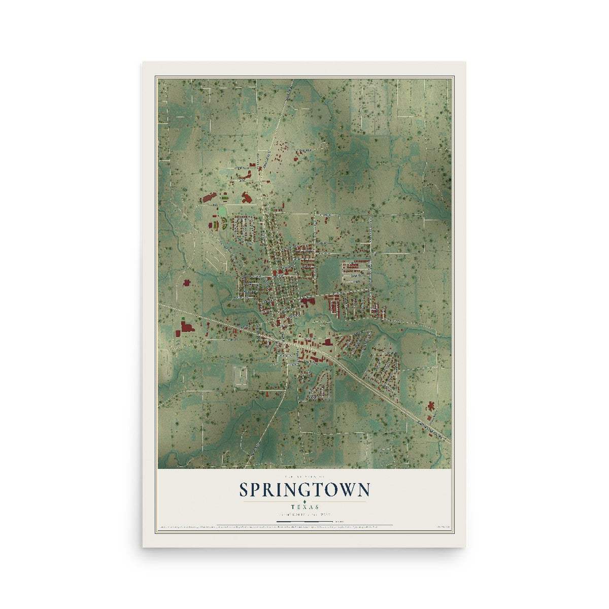 Map of Springtown, Texas, 12 x 18 inch unframed archival matte print