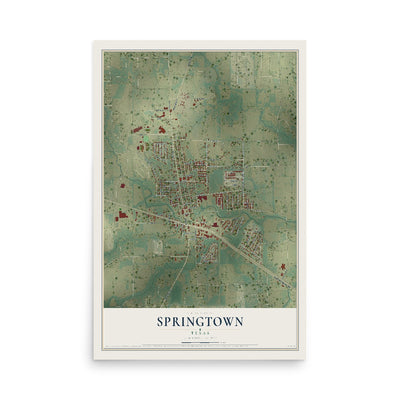 Map of Springtown, Texas, 12 x 18 inch unframed archival matte print