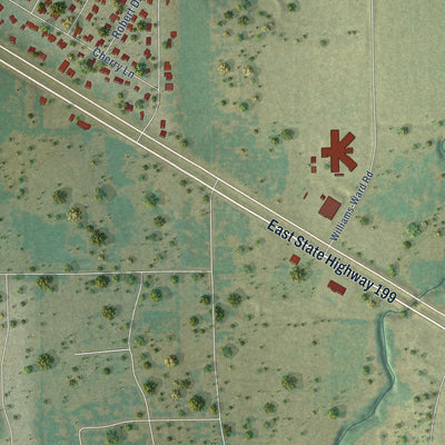 Second close-up of the map of Springtown, Texas print showing more streets and buildings
