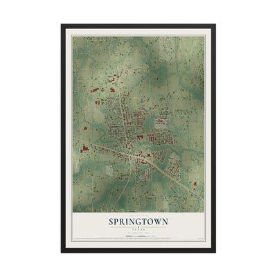 Map of Springtown, Texas, 12 x 18 inch print in a black wood frame