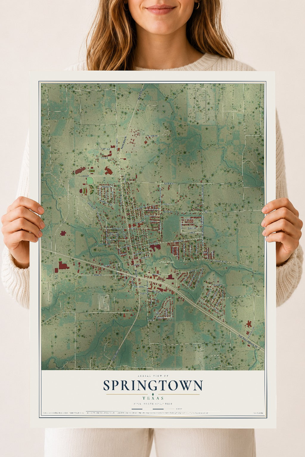 Map of Springtown, Texas, 18 x 24 inch unframed archival matte print