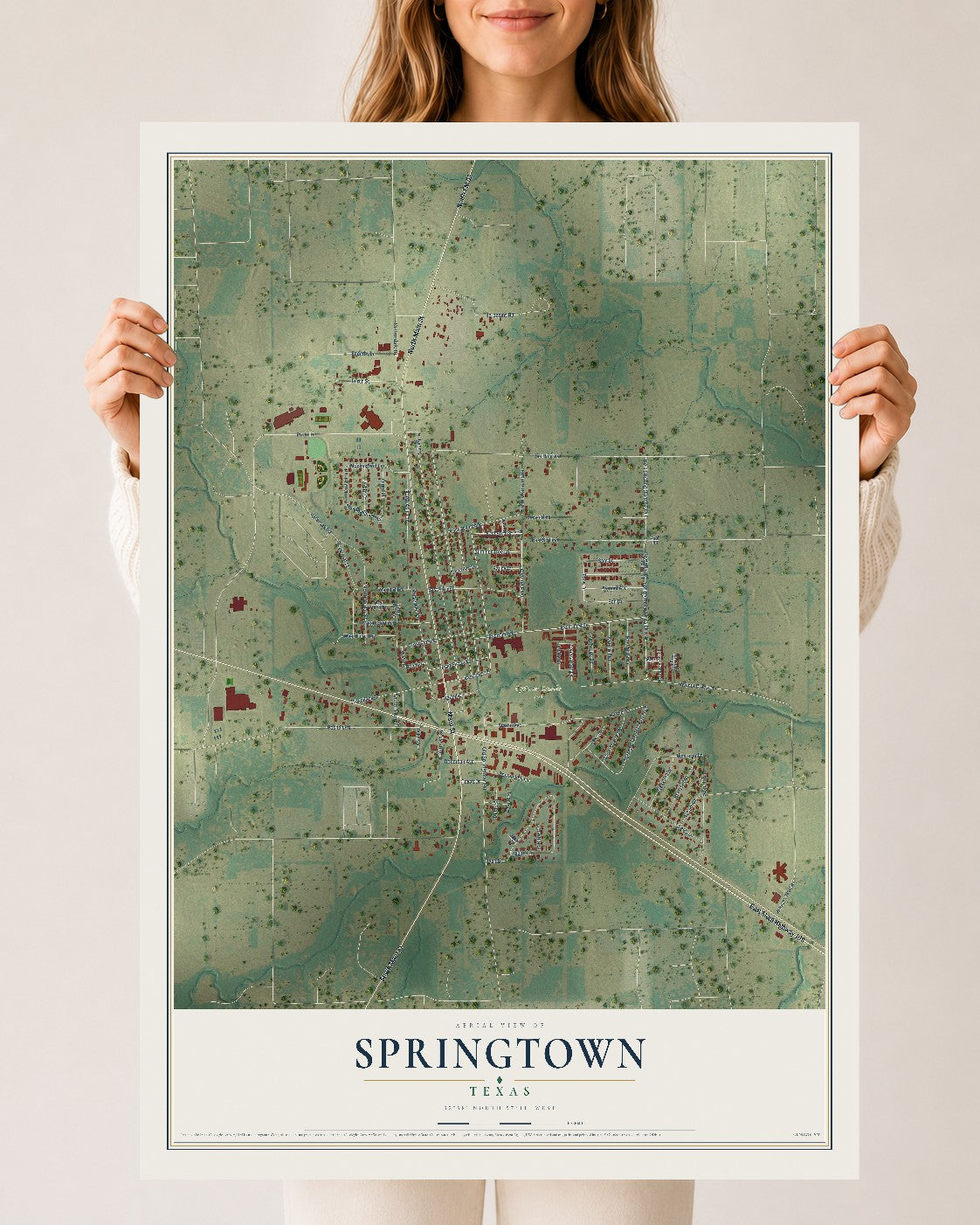 Map of Springtown, Texas, 24 x 36 inch unframed archival matte print