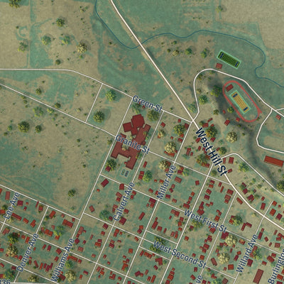 Second close-up of the map of Spur, Texas print showing more streets and buildings