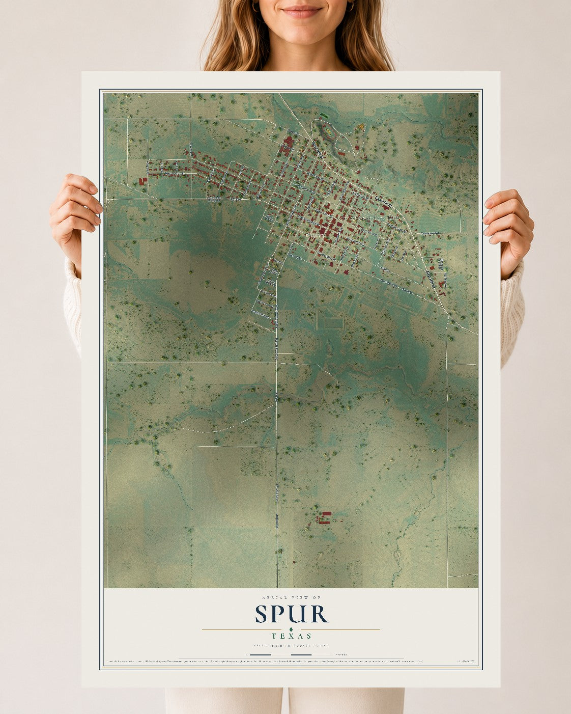 Map of Spur, Texas, 24 x 36 inch unframed archival matte print