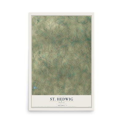 Map of St. Hedwig, Texas, 12 x 18 inch unframed archival matte print