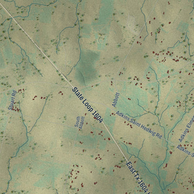 Second close-up of the map of St. Hedwig, Texas print showing more streets and buildings