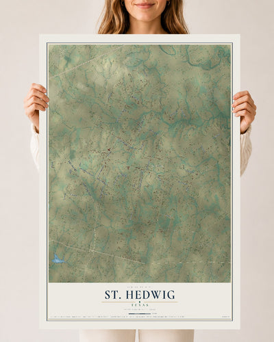 Map of St. Hedwig, Texas, 24 x 36 inch unframed archival matte print