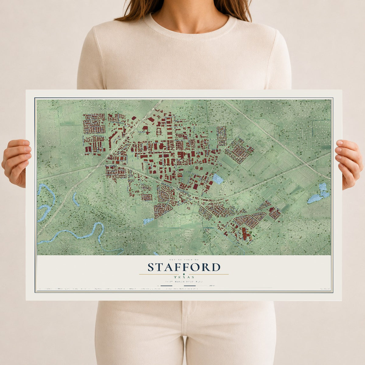 Map of Stafford, Texas, 12 x 18 inch unframed archival matte print