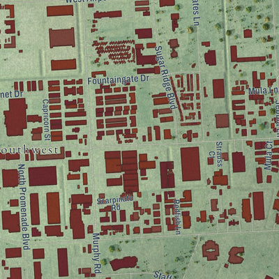 Close-up of the map of Stafford, Texas print showing street and building detail