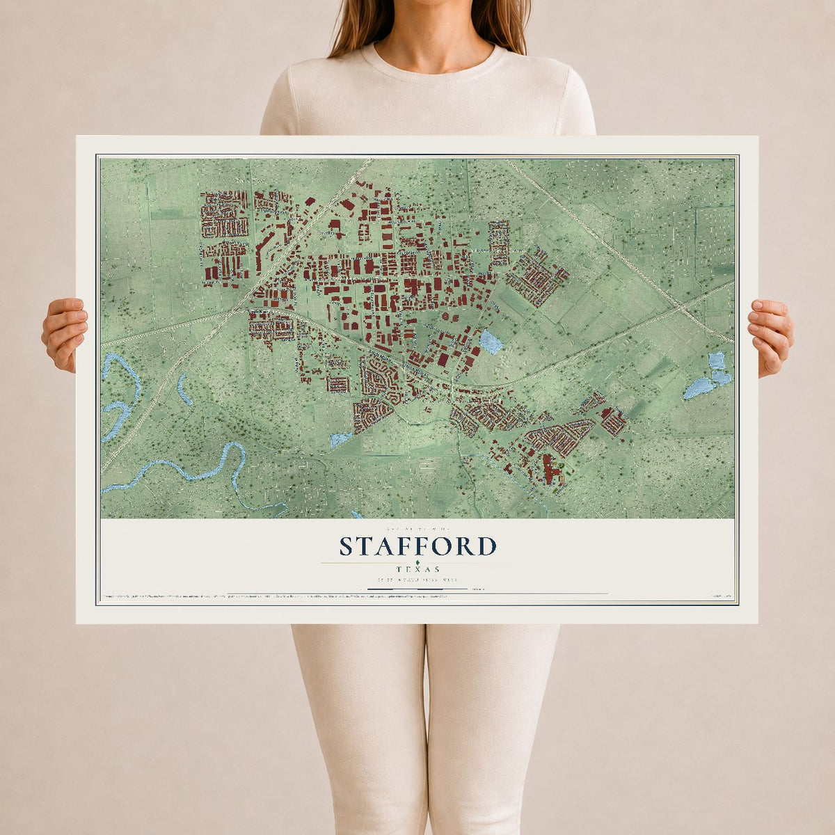 Map of Stafford, Texas, 24 x 36 inch unframed archival matte print
