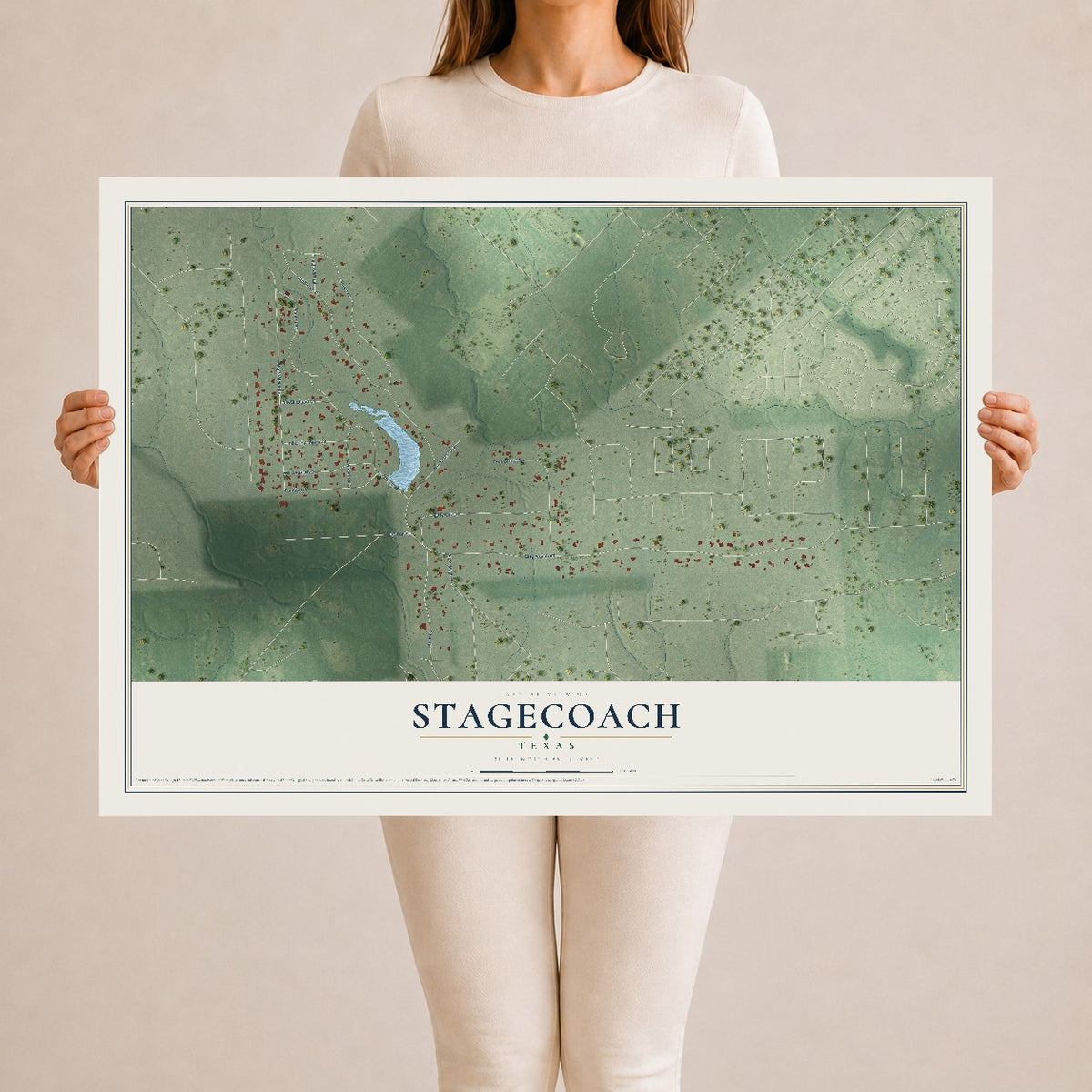 Map of Stagecoach, Texas, 24 x 36 inch unframed archival matte print