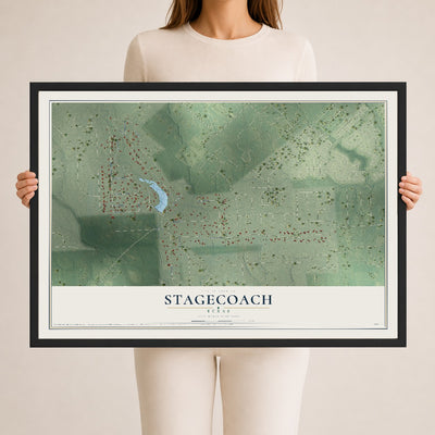 Map of Stagecoach, Texas, 24 x 36 inch print in a black wood frame