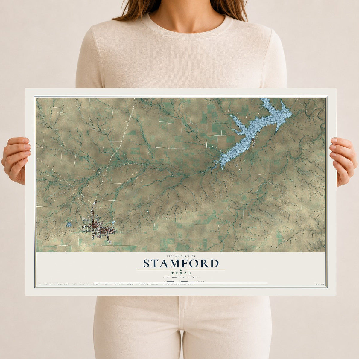 Map of Stamford, Texas, 12 x 18 inch unframed archival matte print