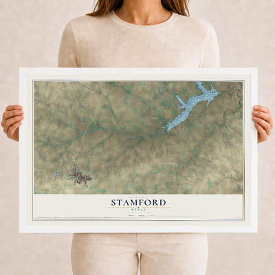 Map of Stamford, Texas, 12 x 18 inch print in a white wood frame
