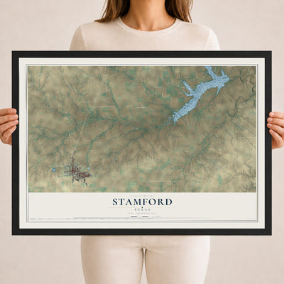 Map of Stamford, Texas, 18 x 24 inch print in a black wood frame