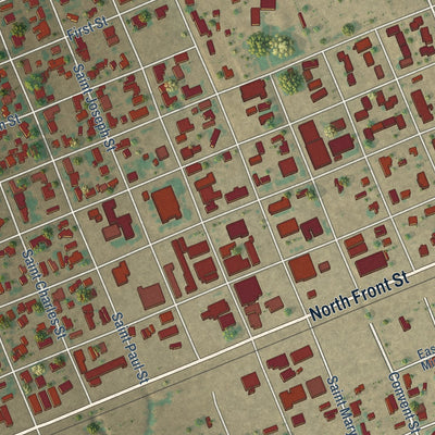Close-up of the map of Stanton, Texas print showing street and building detail