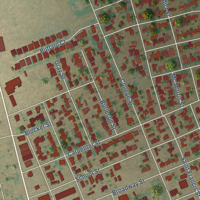 Second close-up of the map of Stanton, Texas print showing more streets and buildings