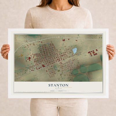 Map of Stanton, Texas, 12 x 18 inch print in a white wood frame