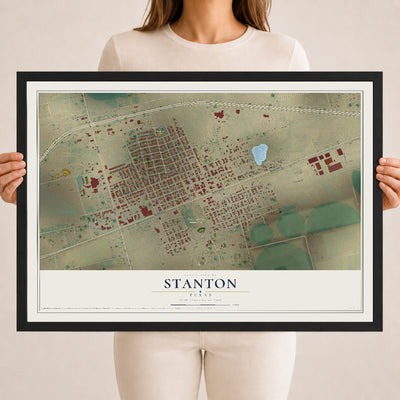 Map of Stanton, Texas, 18 x 24 inch print in a black wood frame