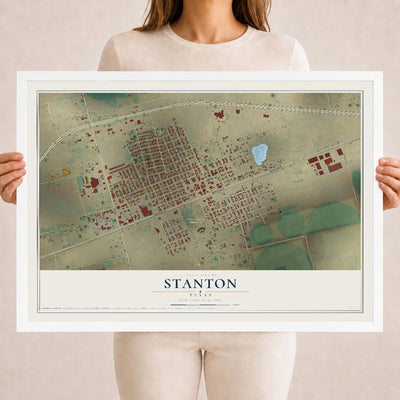 Map of Stanton, Texas, 18 x 24 inch print in a white wood frame