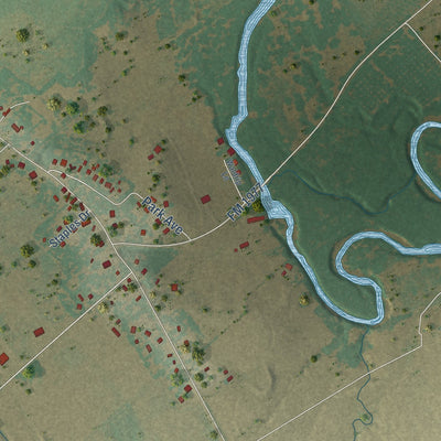 Close-up of the map of Staples, Texas print showing street and building detail