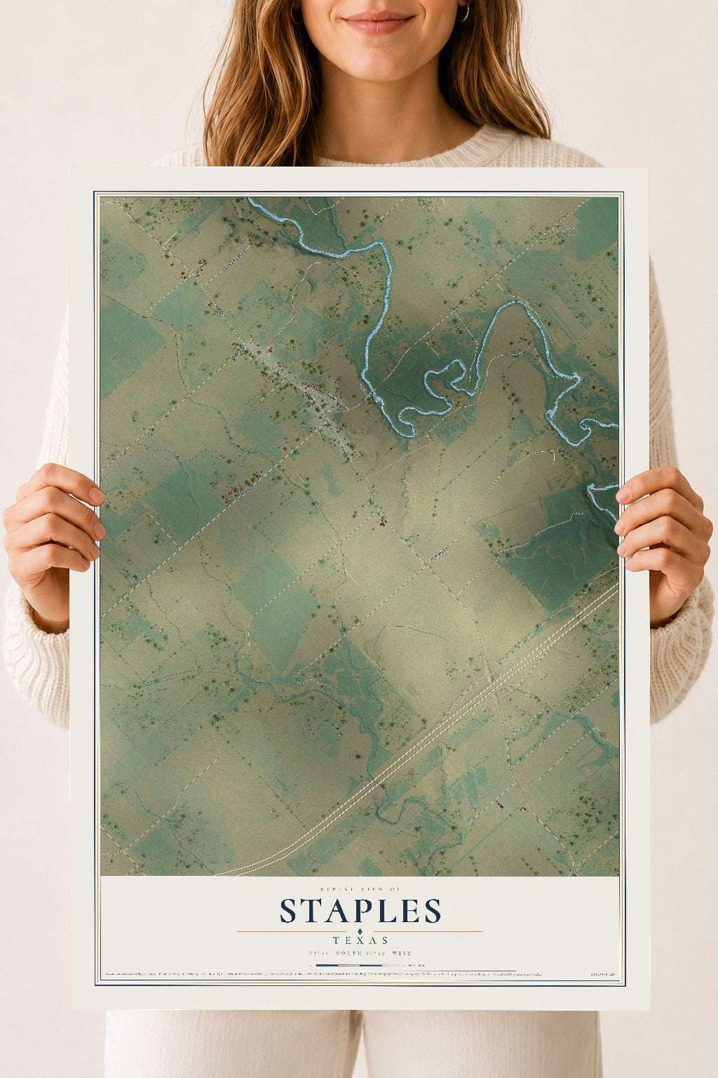 Map of Staples, Texas, 18 x 24 inch unframed archival matte print